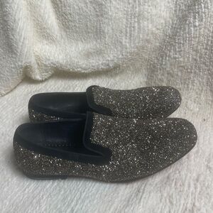 Moretti Black lane is leather black Men's Glitter Loafers suede trims SZ11.5